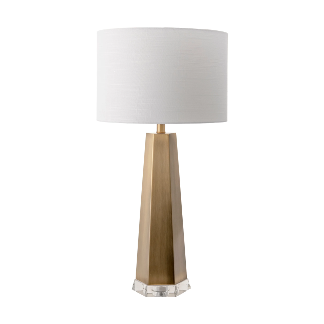 30" Ombre Metal Obelisk Linen Shade Brass, 3-Way Switch Table Lamp