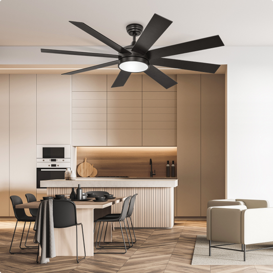 60 in Modern Ceiling fan with 8 Blades, Remote Control in Matte Black