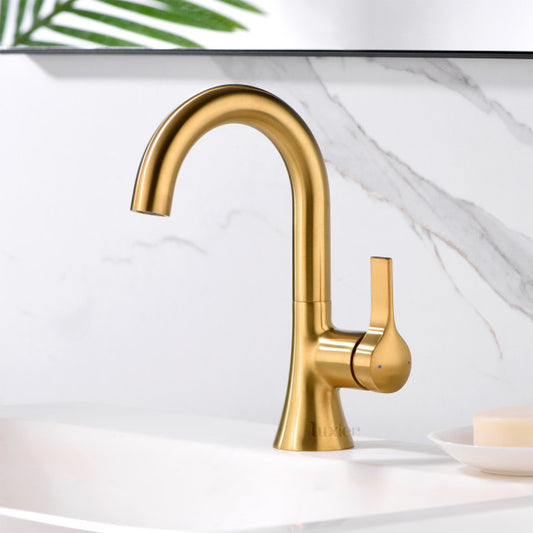 Brushed Gold Single-Handle Bathroom Faucet with Drain