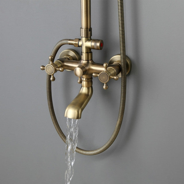 Antique Brass Rainfall shower System with Tub Spout & Handheld