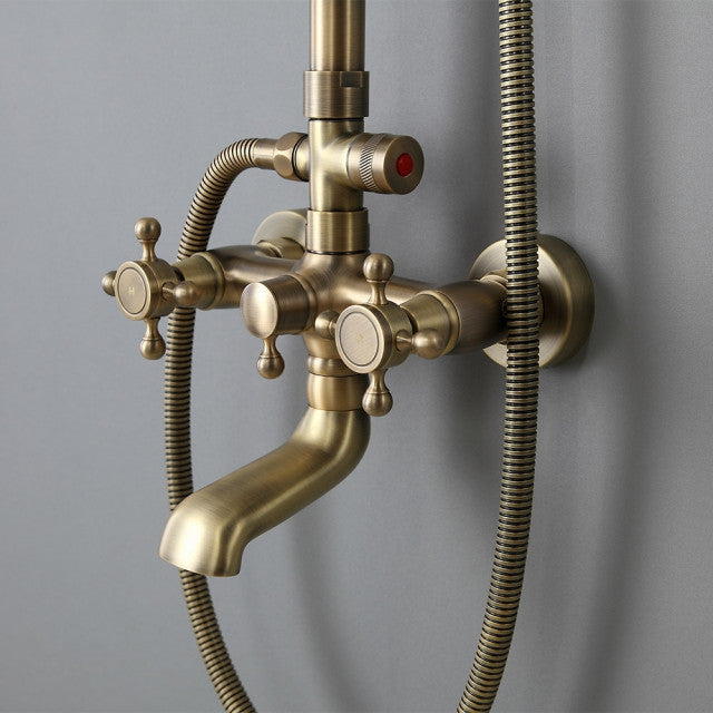 Antique Brass Rainfall shower System with Tub Spout & Handheld